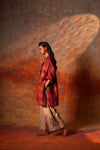 Red Ajrak Zari Kimono Tunic