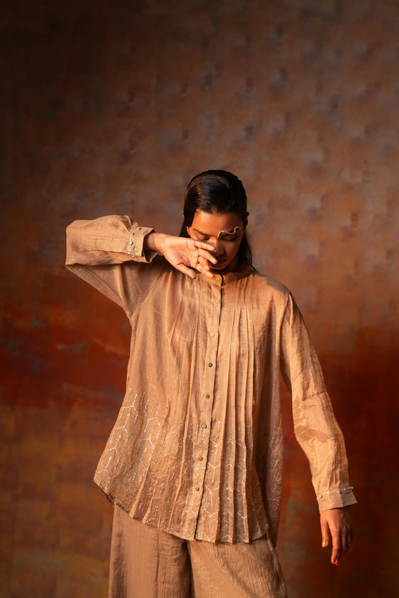 Pleated Shirt Gota Emb Beige