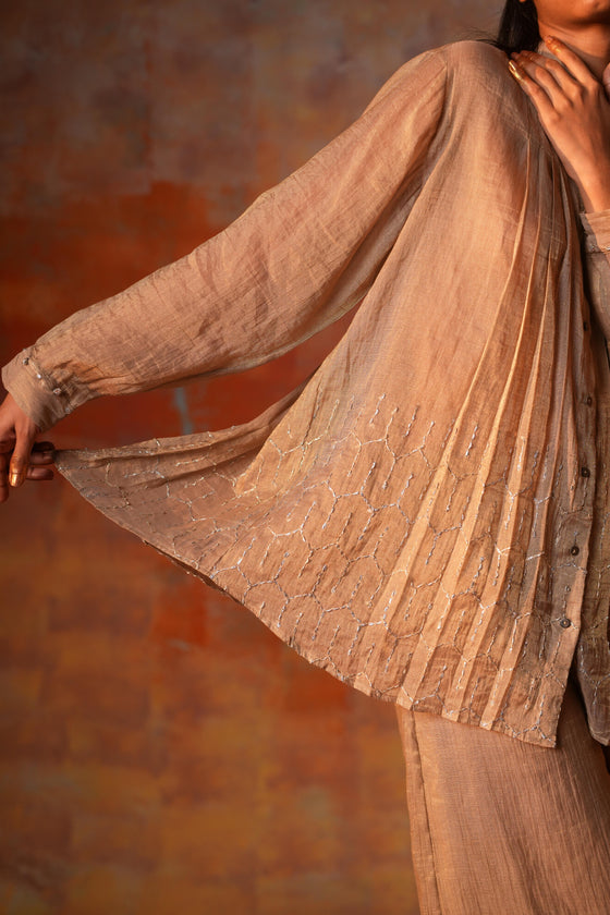 Pleated Shirt Gota Emb Beige