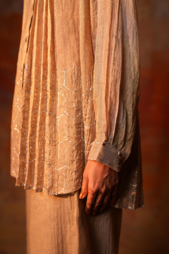 Pleated Shirt Gota Emb Beige