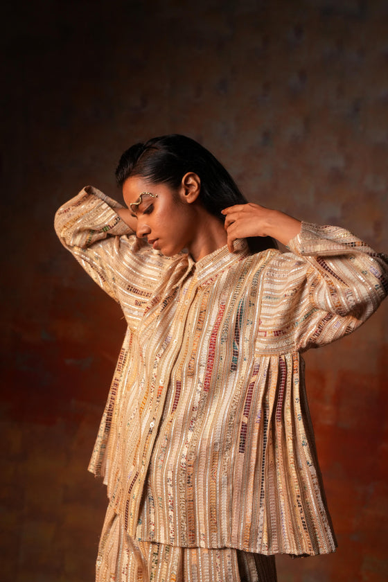 Side Pleat Shirt Beige Woven