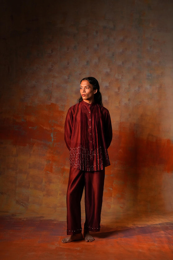 Pleated Shirt Gota Emb Red