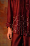 Pleated Shirt Gota Emb Red