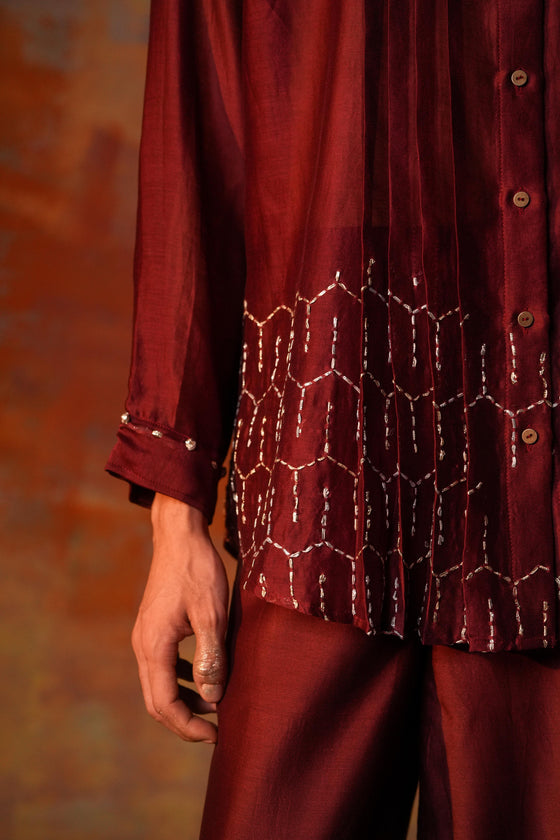 Pleated Shirt Gota Emb Red