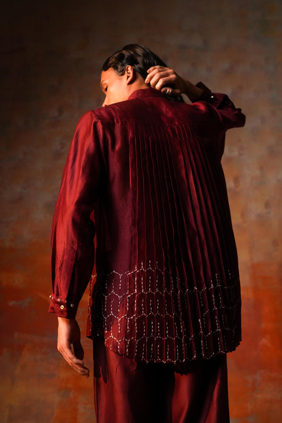 Pleated Shirt Gota Emb Red