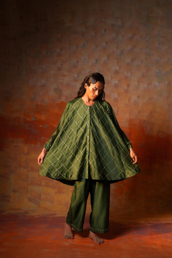 Swing Tunic Check Emb Green