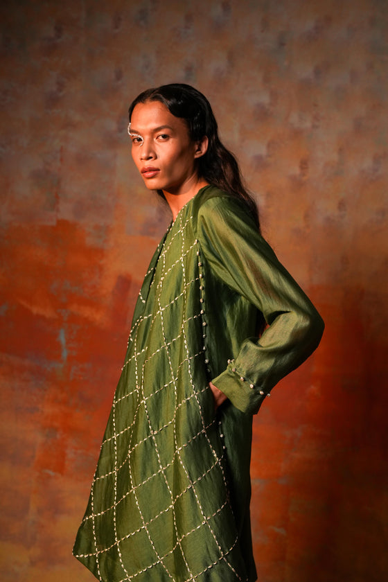 Swing Tunic Check Emb Green