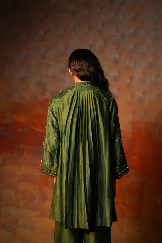Bell Sleeves Tunic Check Emb Green