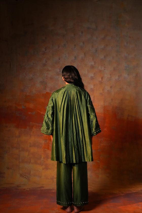 Bell Sleeves Tunic Check Emb Green