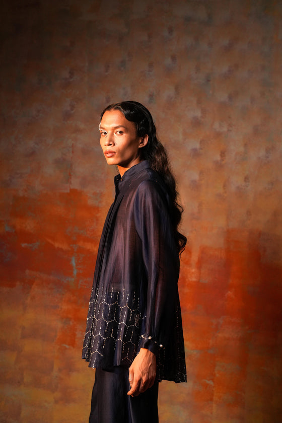 Pleated Shirt Gota Emb Indigo