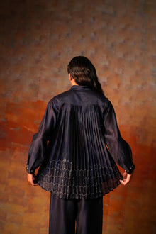  Pleated Shirt Gota Emb Indigo