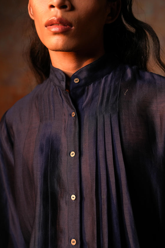 Pleated Shirt Gota Emb Indigo