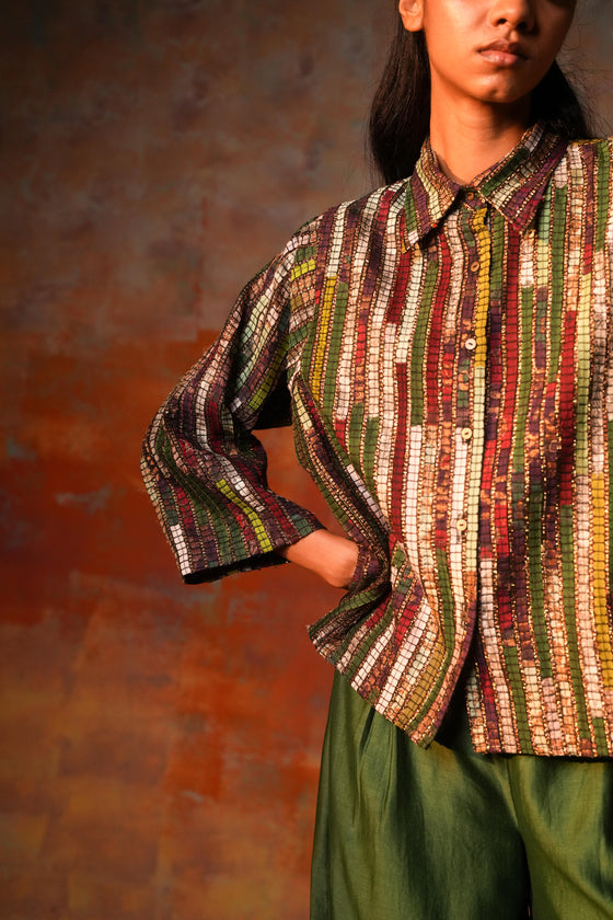 Side Pleat Shirt Green Woven