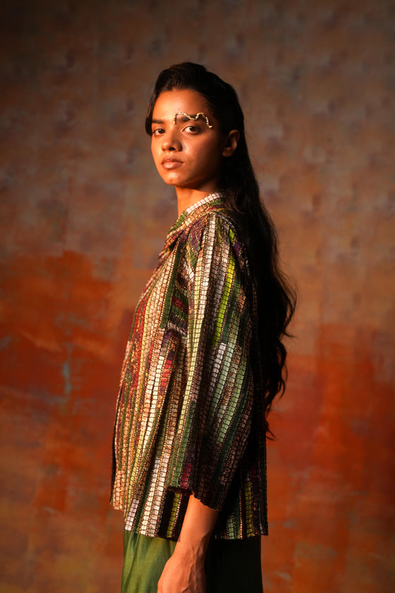 Side Pleat Shirt Green Woven
