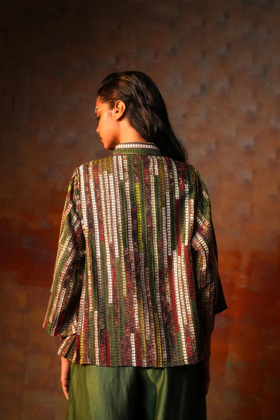 Side Pleat Shirt Green Woven