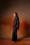 Bell Sleeve Shirt Indigo Check Emb