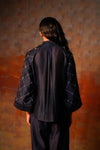 Bell Sleeve Shirt Indigo Check Emb