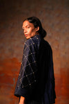 Bell Sleeve Shirt Indigo Check Emb