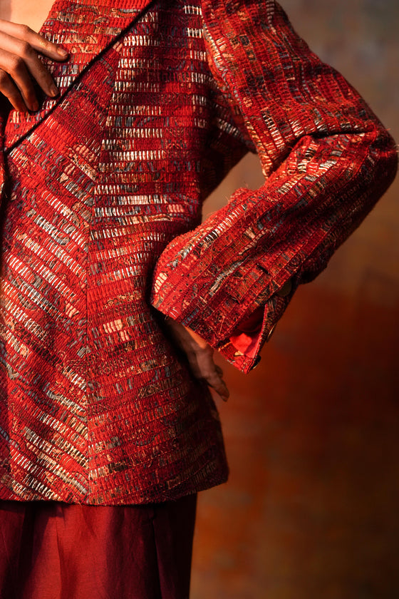 Chevron Jacket Ajrak Zari Woven