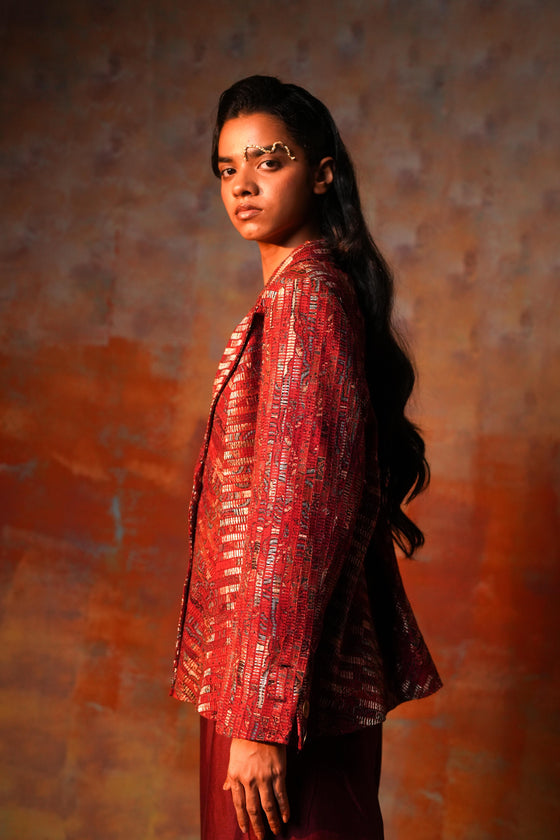 Chevron Jacket Ajrak Zari Woven