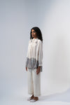 Pleated Shirt - Multi Color Embroidery on White