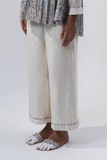  Knot Trousers-Multi Color Embroidery on White