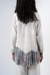 Pleated Shirt - Multi Color Embroidery on White