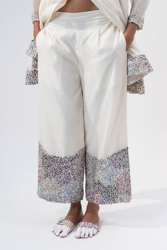 Embroidered Trousers-Multi Color Embroidery on White