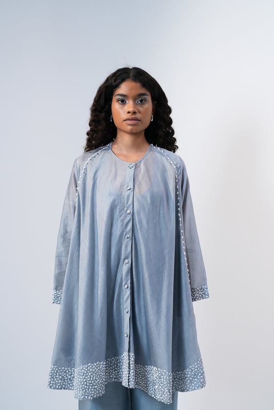 Swing Tunic - White Embroidery on Grey