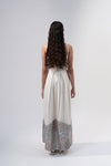 Box Pleated Spagetti Dress- Multi Color Embroidery on White