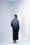 Pleated Shirt - Tonal Embroidery on Grey Ombre