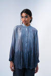 Pleated Shirt - Tonal Embroidery on Grey Ombre