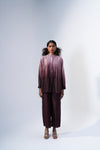 Pleated Shirt- Tonal embroidery on Plum Ombre