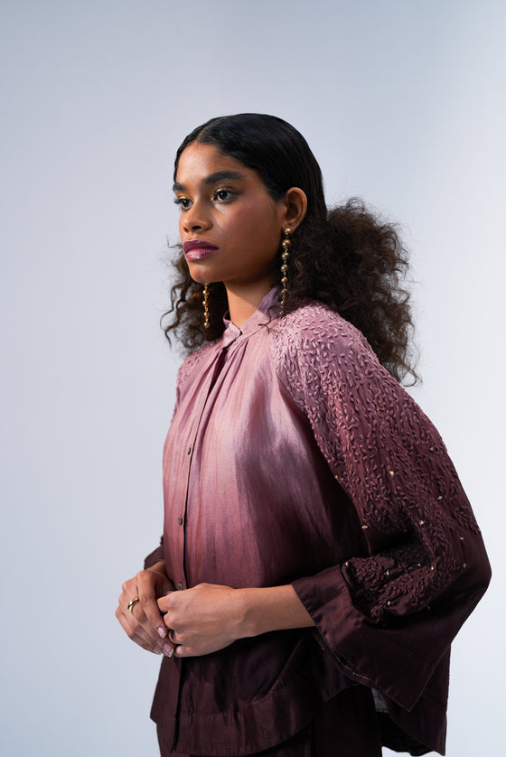 Bell Sleeve Ombre Shirt- Plum