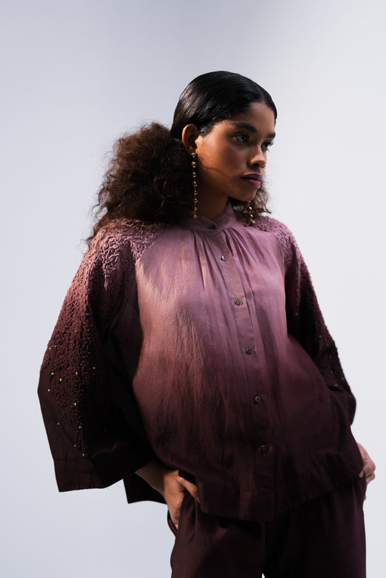 Bell Sleeve Ombre Shirt- Plum