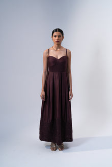  Box Pleated Spagetti Dress- Plum